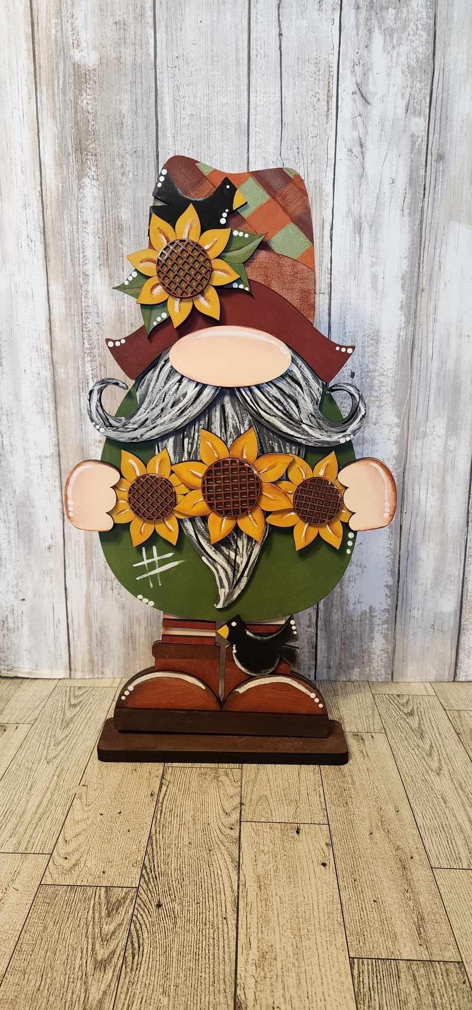Sunflower Gnome Shelf Sitter, DIY Gnome kit, Tiered Tray Decor - RusticFarmhouseDecor