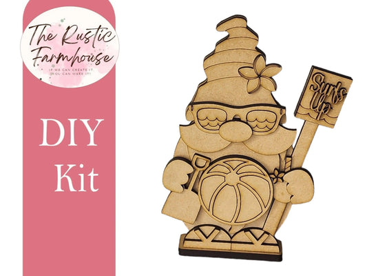 Surfs Up Gnome Shelf Sitter, DIY Gnome kit, Tiered Tray Decor - RusticFarmhouseDecor