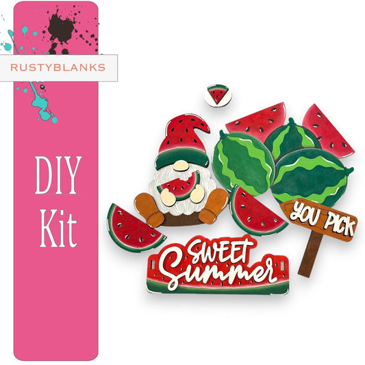 Sweet Summer Watermelon Gnome insert - Interchangeable House or Tiered Tray Decor - RusticFarmhouseDecor
