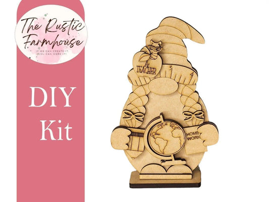 Teacher Gnome Shelf Sitter, DIY Gnome kit, Tiered Tray Decor - RusticFarmhouseDecor