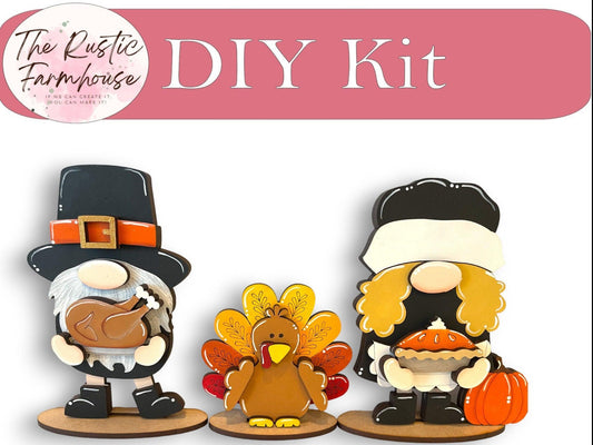 Thanksgiving Gnome Shelf Sitter, Pilgrim Tiered Tray Decor - RusticFarmhouseDecor