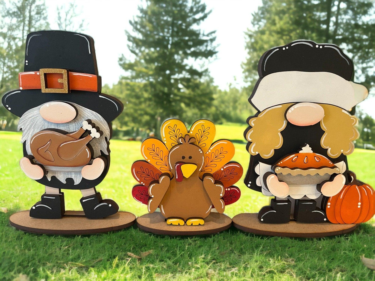 Thanksgiving Gnome Shelf Sitter, Pilgrim Tiered Tray Decor - RusticFarmhouseDecor