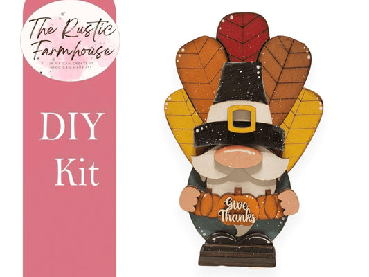 Thanksgiving Gnome Wood Kit, Thanksgiving Shelf Sitter, DIY Turkey Wood Gnome, Tiered Tray Decor DIY - RusticFarmhouseDecor