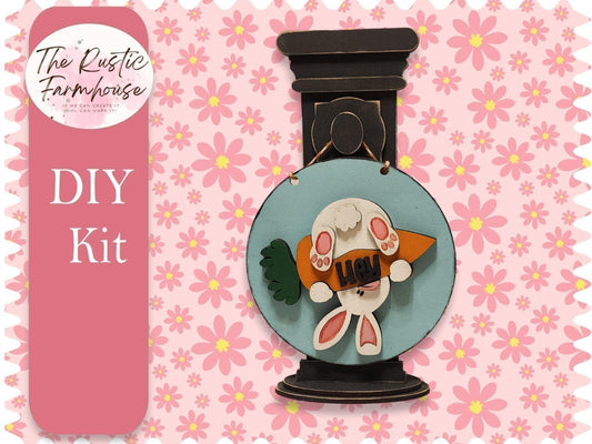 Upside Down Bunny Round and Stand, DIY Miniature Door Hanger, Unfinished DIY Wood Kit, Blanks to Decorate Home Decor, DIY Easter Door Hanger - RusticFarmhouseDecor