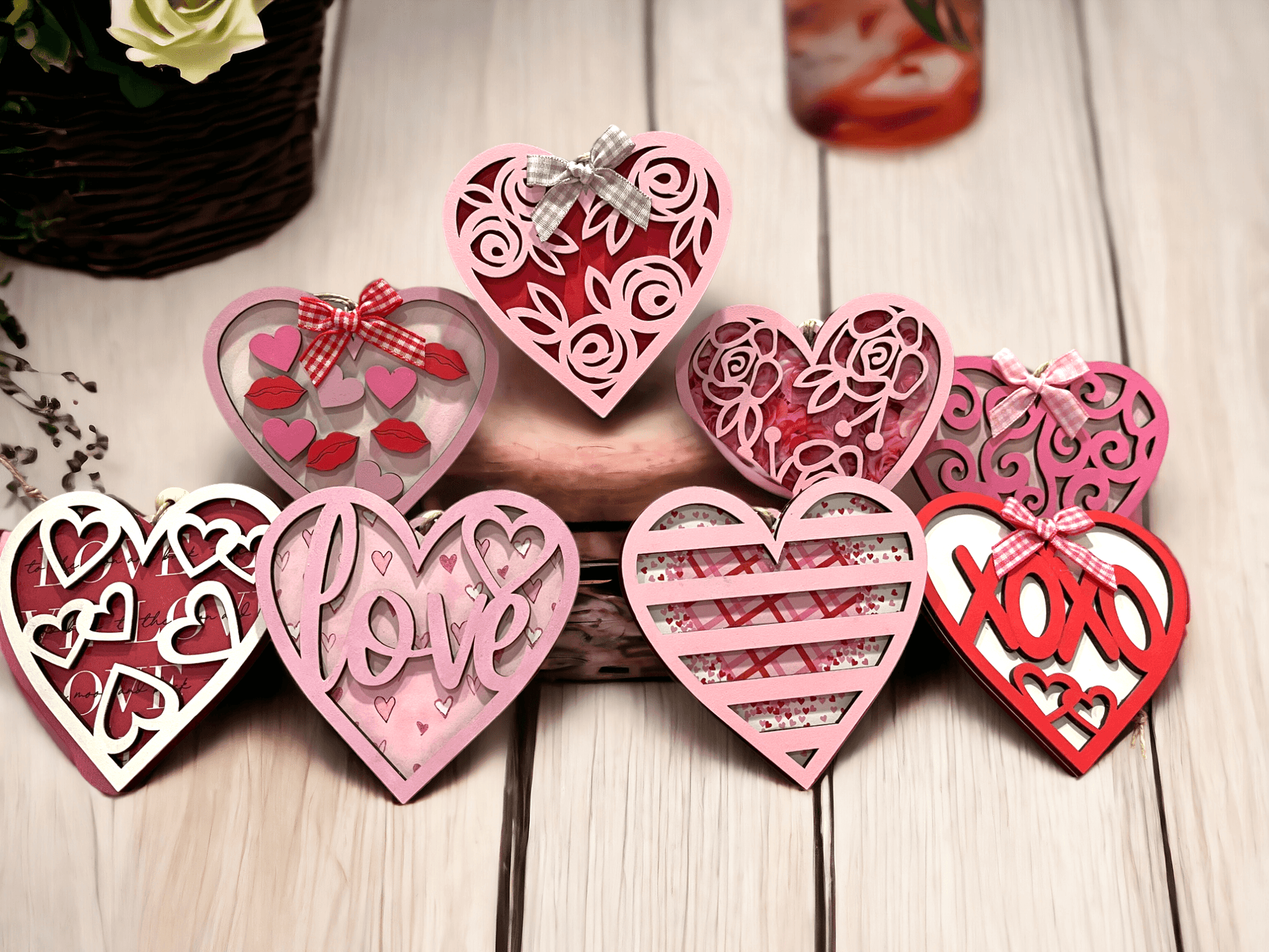 Valentine Heart Ornaments - Red Love Decorations - RusticFarmhouseDecor
