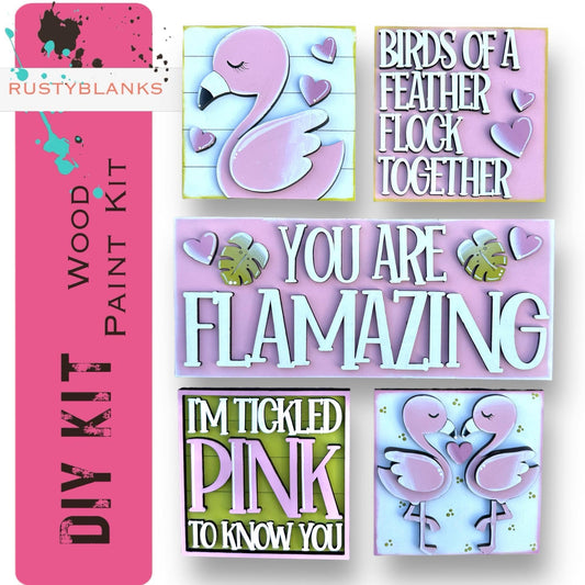 Valentine's Interchangeable Flamingo Tiles for leaning ladders or Shelf Sitters - RusticFarmhouseDecor