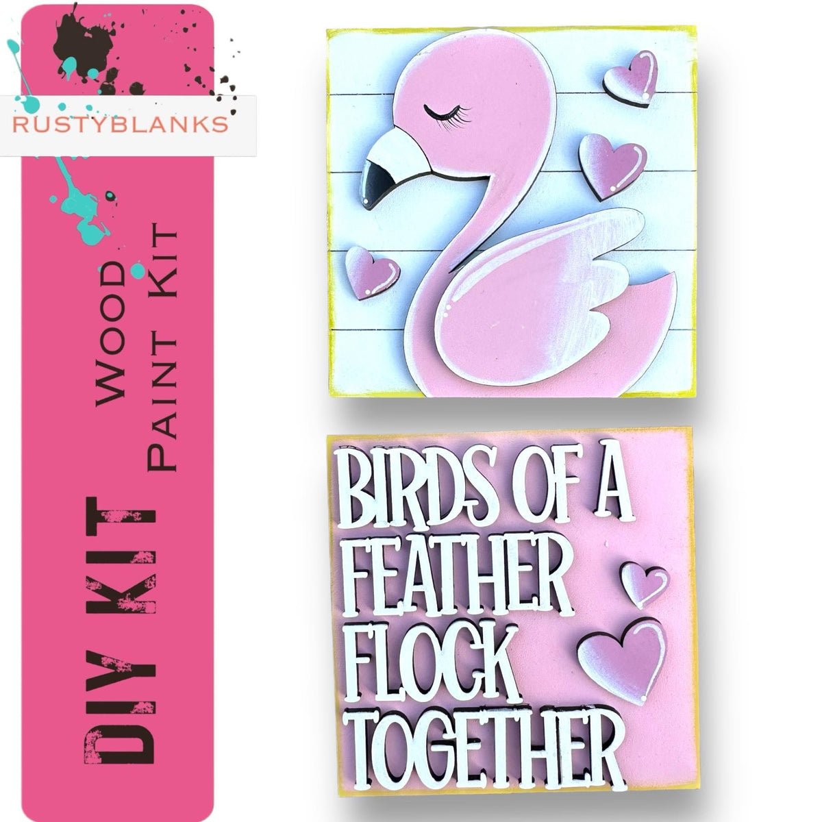 Valentine's Interchangeable Flamingo Tiles for leaning ladders or Shelf Sitters - RusticFarmhouseDecor
