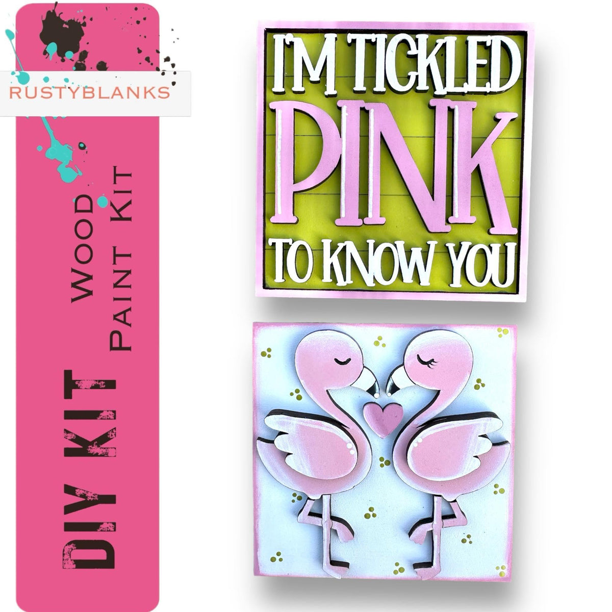 Valentine's Interchangeable Flamingo Tiles for leaning ladders or Shelf Sitters - RusticFarmhouseDecor