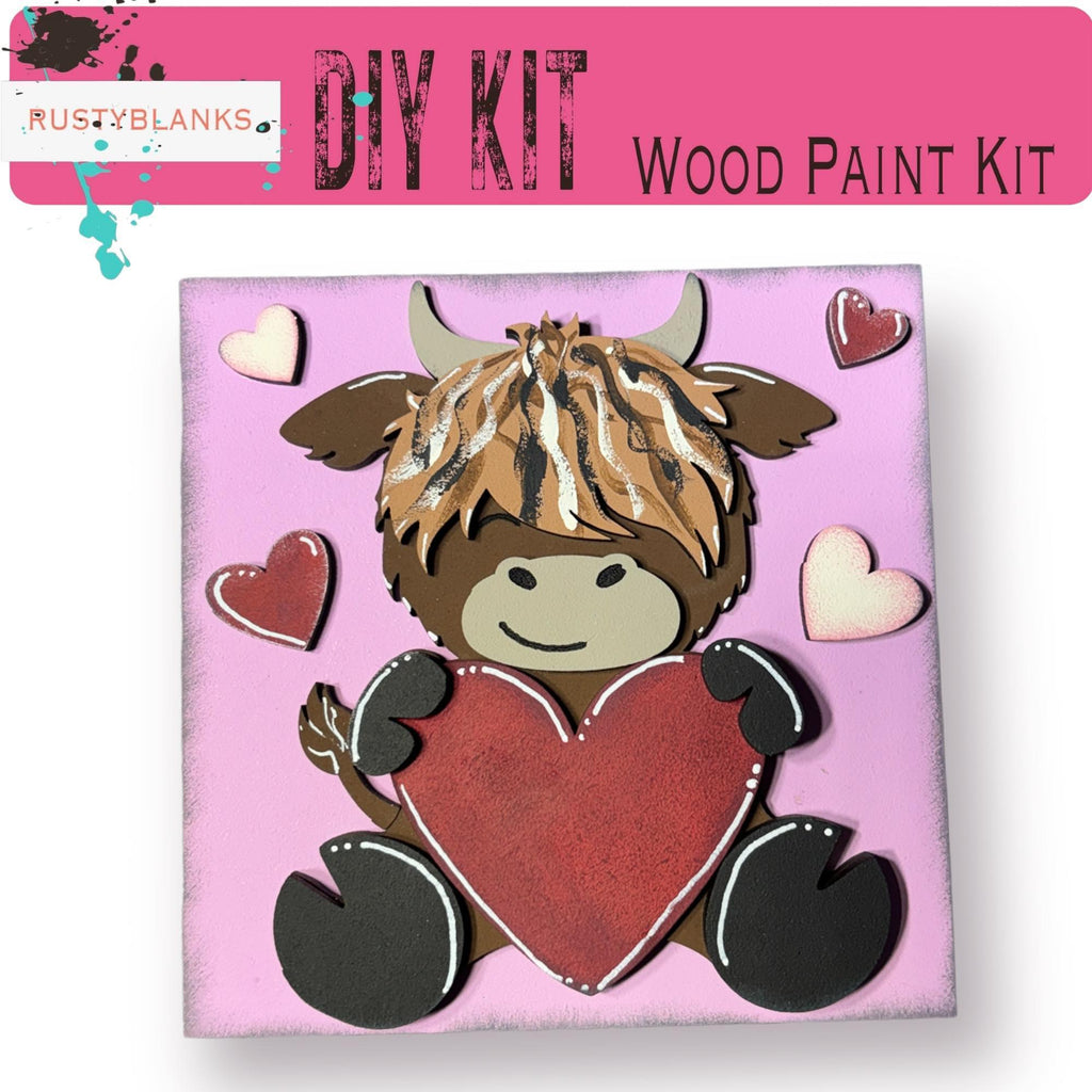 Valentine's Interchangeable Highland Love You Mooo Tiles for leaning ladders or Shelf Sitters - RusticFarmhouseDecor