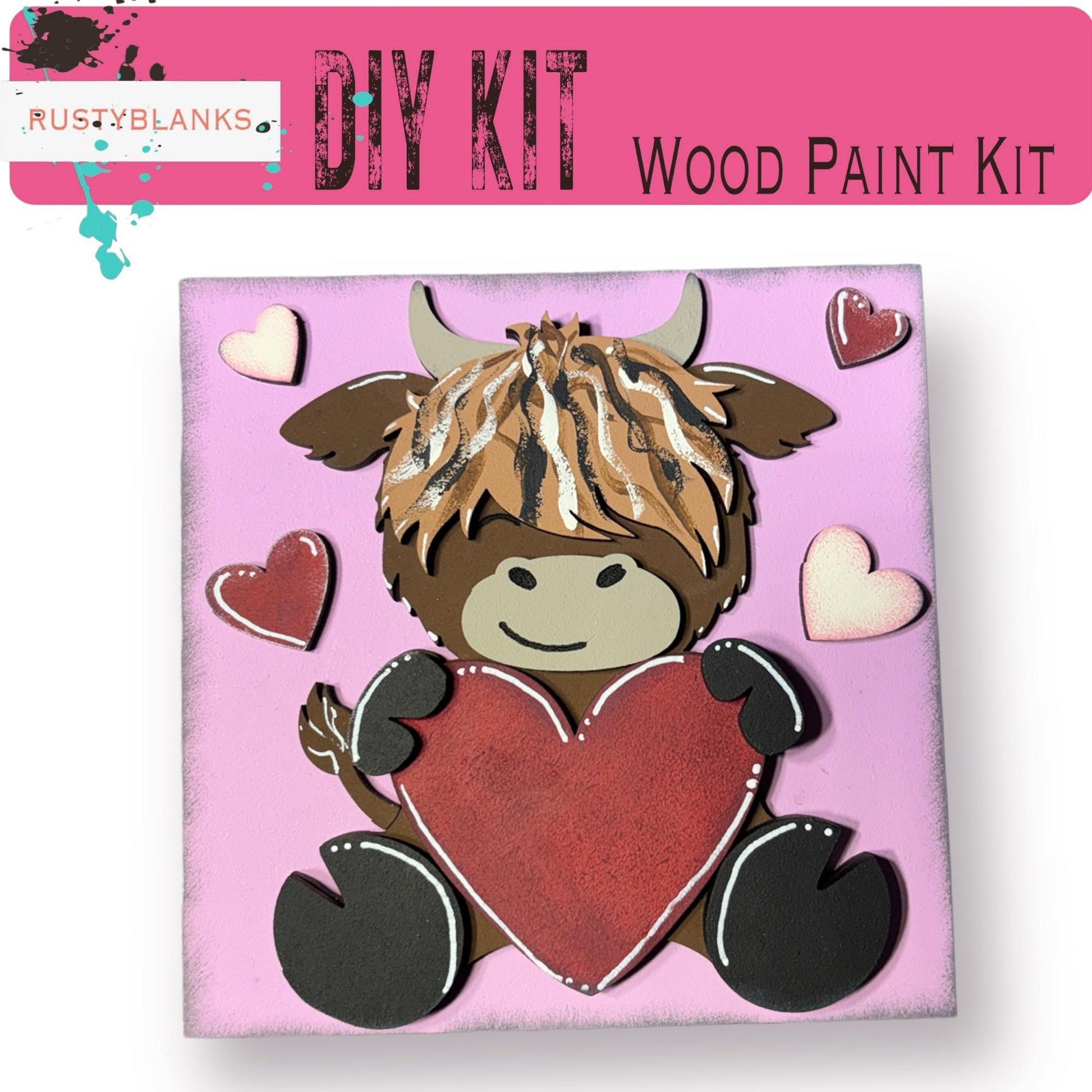 Valentine's Interchangeable Highland Love You Mooo Tiles for leaning ladders or Shelf Sitters - RusticFarmhouseDecor
