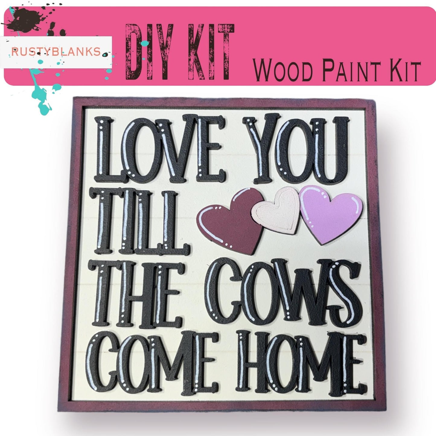 Valentine's Interchangeable Highland Love You Mooo Tiles for leaning ladders or Shelf Sitters - RusticFarmhouseDecor