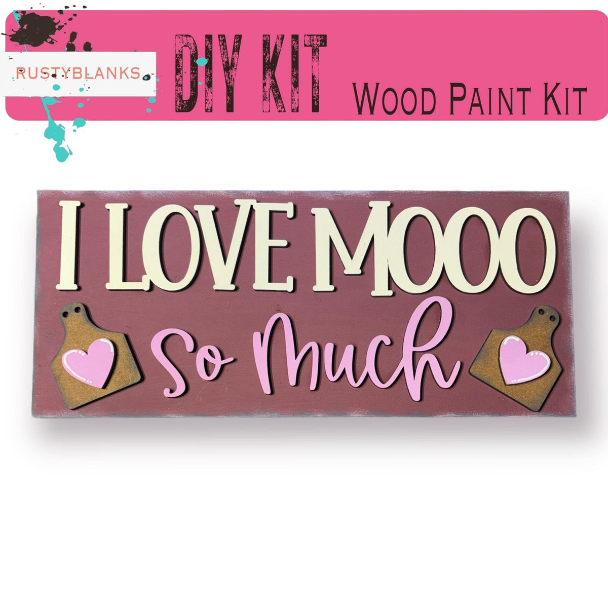 Valentine's Interchangeable Highland Love You Mooo Tiles for leaning ladders or Shelf Sitters - RusticFarmhouseDecor