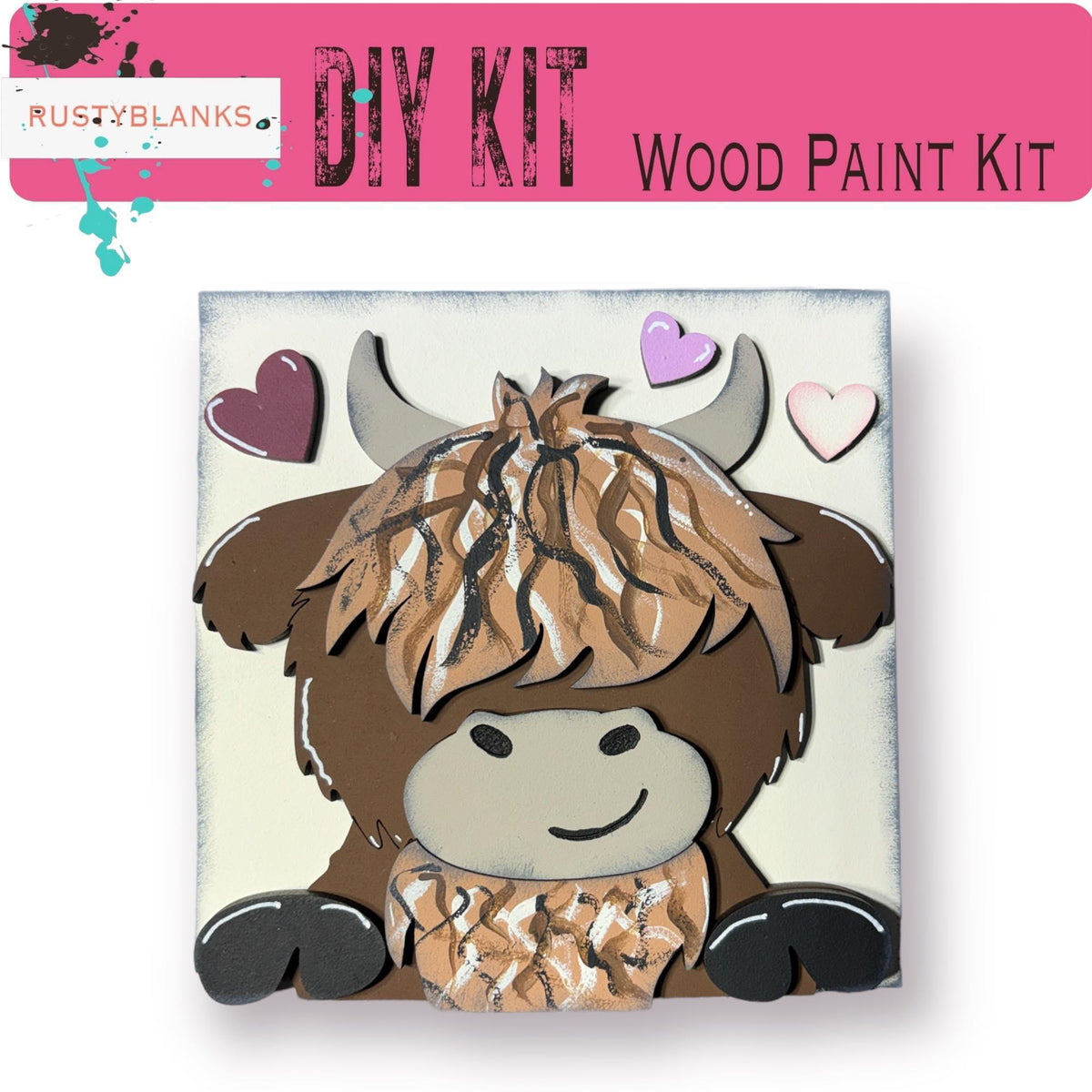 Valentine's Interchangeable Highland Love You Mooo Tiles for leaning ladders or Shelf Sitters - RusticFarmhouseDecor