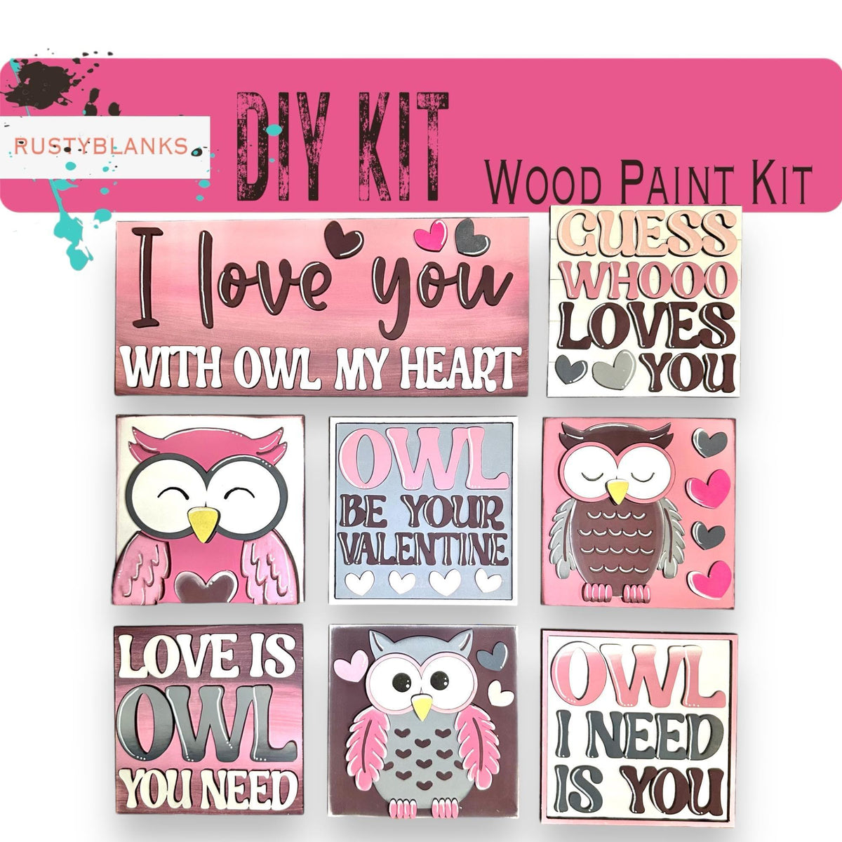 Valentine's Interchangeable Owl Love You Tiles for leaning ladders or Shelf Sitters - RusticFarmhouseDecor