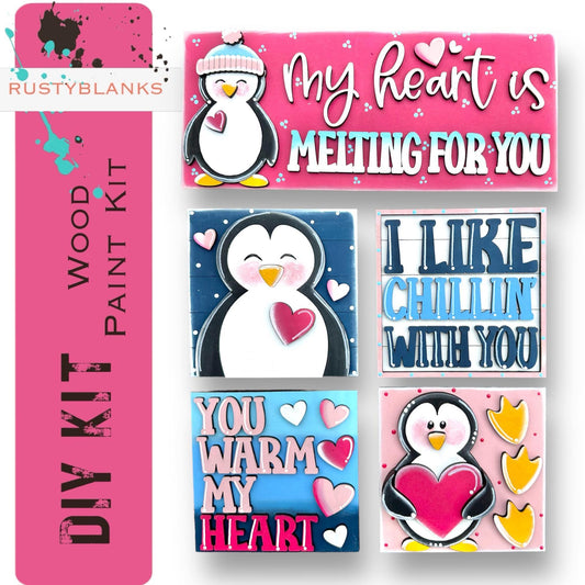 Valentine's Interchangeable Penguin Tiles for leaning ladders or Shelf Sitters - RusticFarmhouseDecor