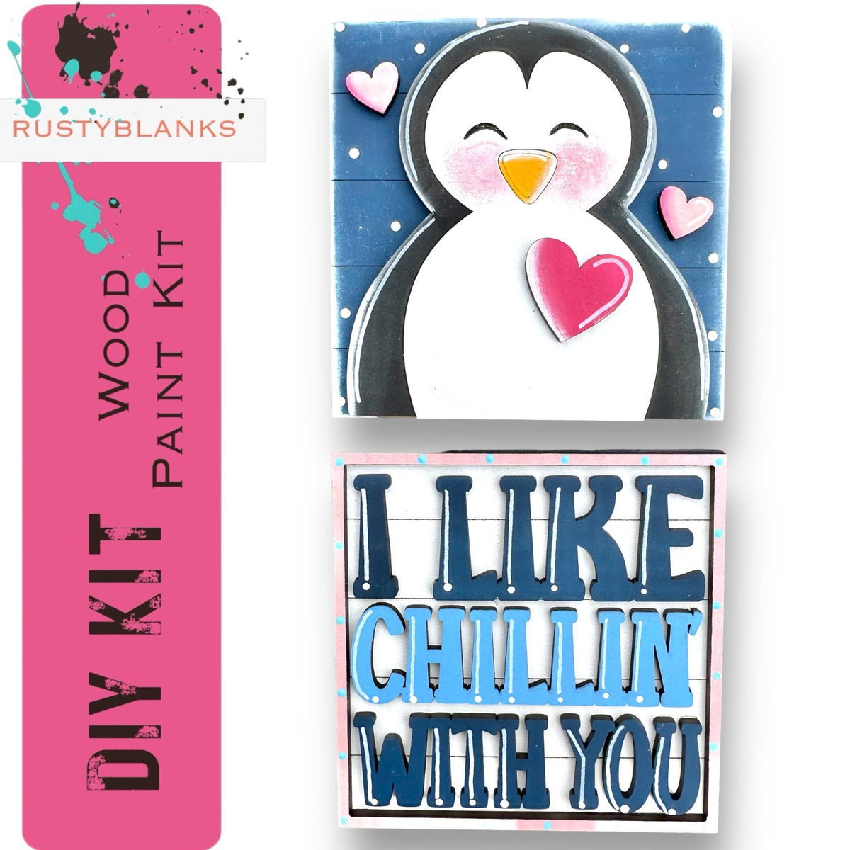 Valentine's Interchangeable Penguin Tiles for leaning ladders or Shelf Sitters - RusticFarmhouseDecor
