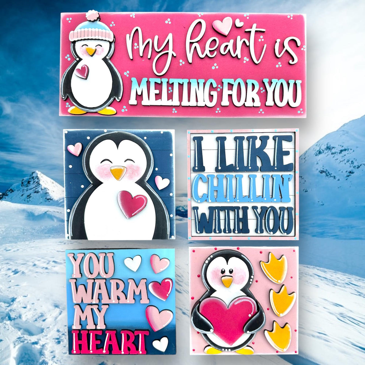 Valentine's Interchangeable Penguin Tiles for leaning ladders or Shelf Sitters - RusticFarmhouseDecor