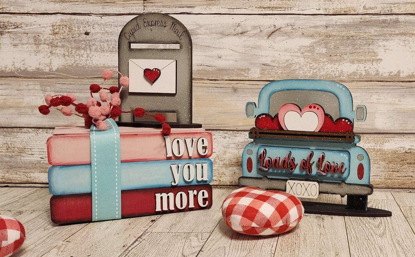 Valentine's Stacked Books Shelf Sitter, Love You More, Tiered Tray Decor Books DIY - RusticFarmhouseDecor