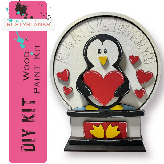 Valentines Penguin Insert for Snow Globe DIY Interchangeable Decor, Wood Paint Kit, Interchangealbe Snow Globe - RusticFarmhouseDecor