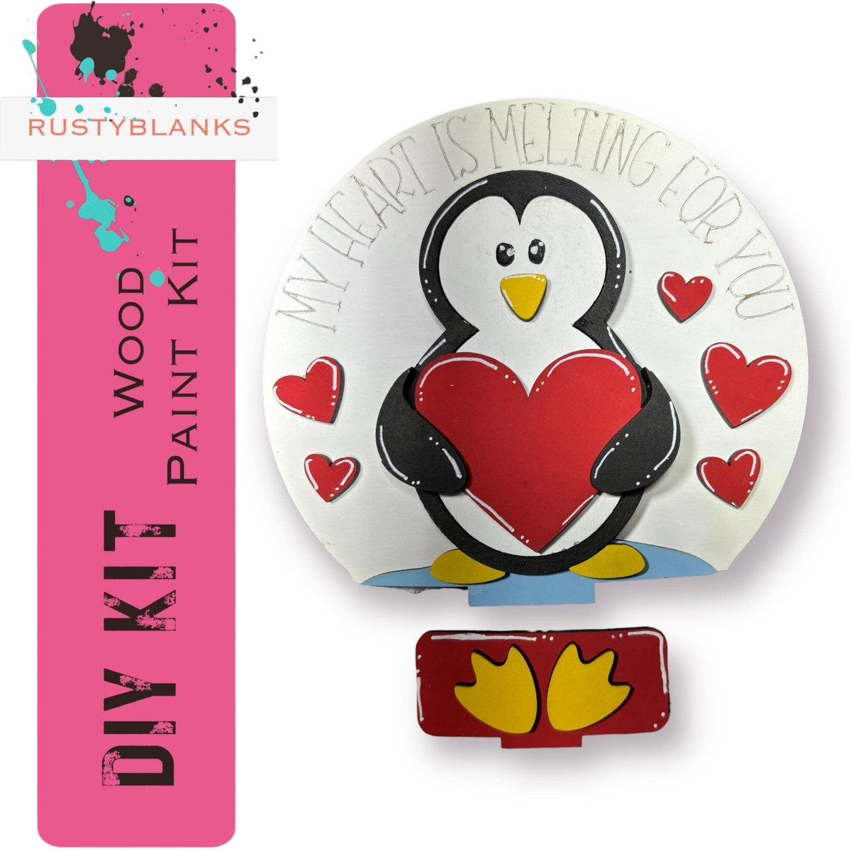 Valentines Penguin Insert for Snow Globe DIY Interchangeable Decor, Wood Paint Kit, Interchangealbe Snow Globe - RusticFarmhouseDecor
