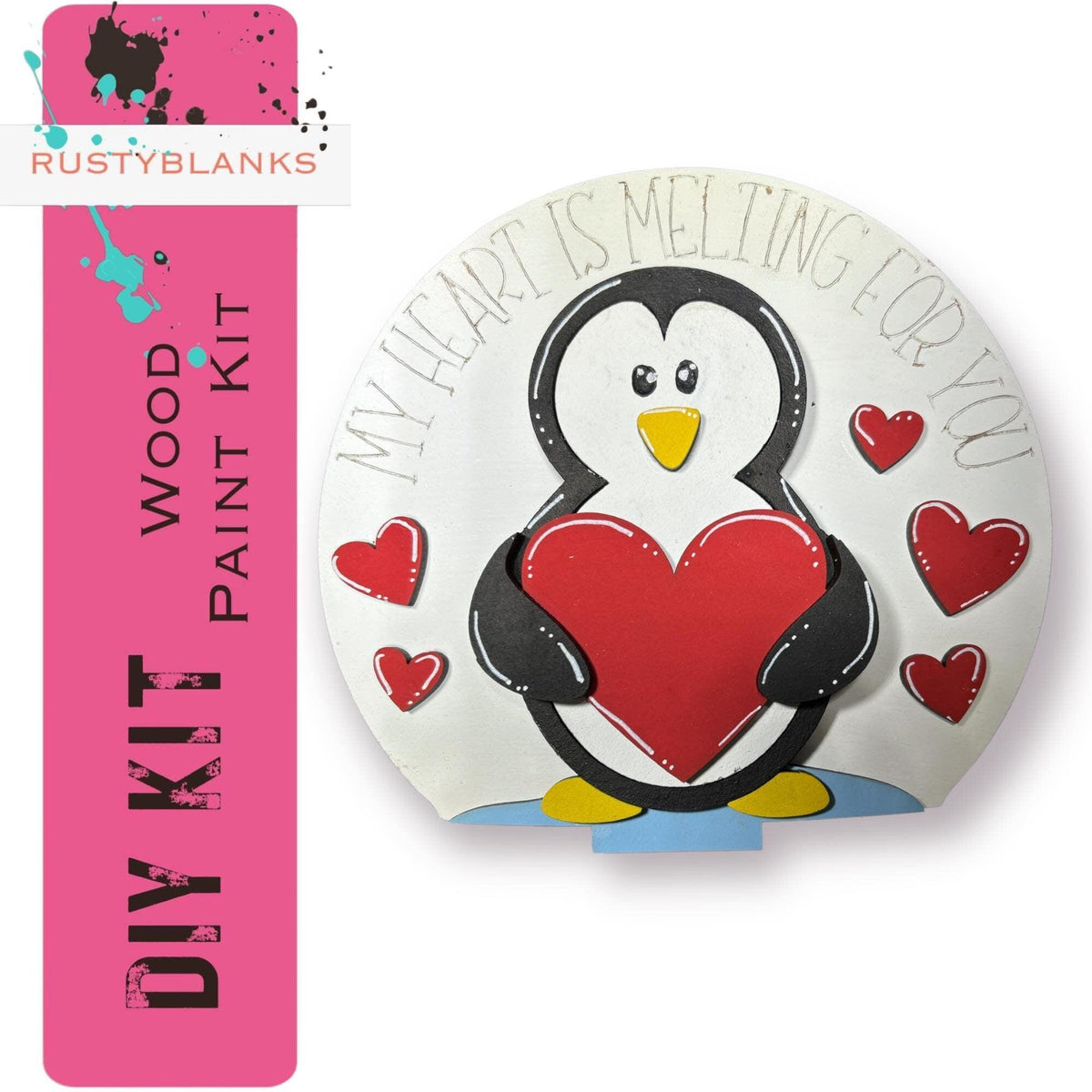 Valentines Penguin Insert for Snow Globe DIY Interchangeable Decor, Wood Paint Kit, Interchangealbe Snow Globe - RusticFarmhouseDecor