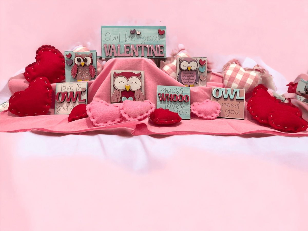 Valetine's Interchangeable Owl Love you Mini Tiles for leaning ladders or Shelf Sitters - RusticFarmhouseDecor
