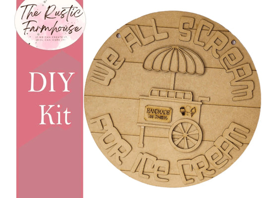 We all Scream Door Hanger, Unfinished DIY Wood Kit, Blanks to Decorate Home Decor, DIY Door Hanger - RusticFarmhouseDecor