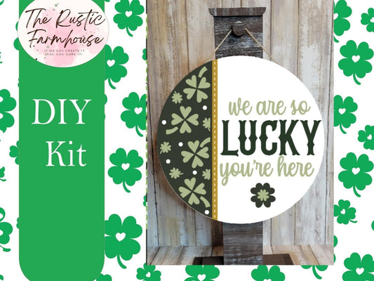 We are so Lucky you are here St Patrick's Door Hanger, St. Patrick's Day Door Hanger, Irish Leprechaun Door Hanger DIY - RusticFarmhouseDecor