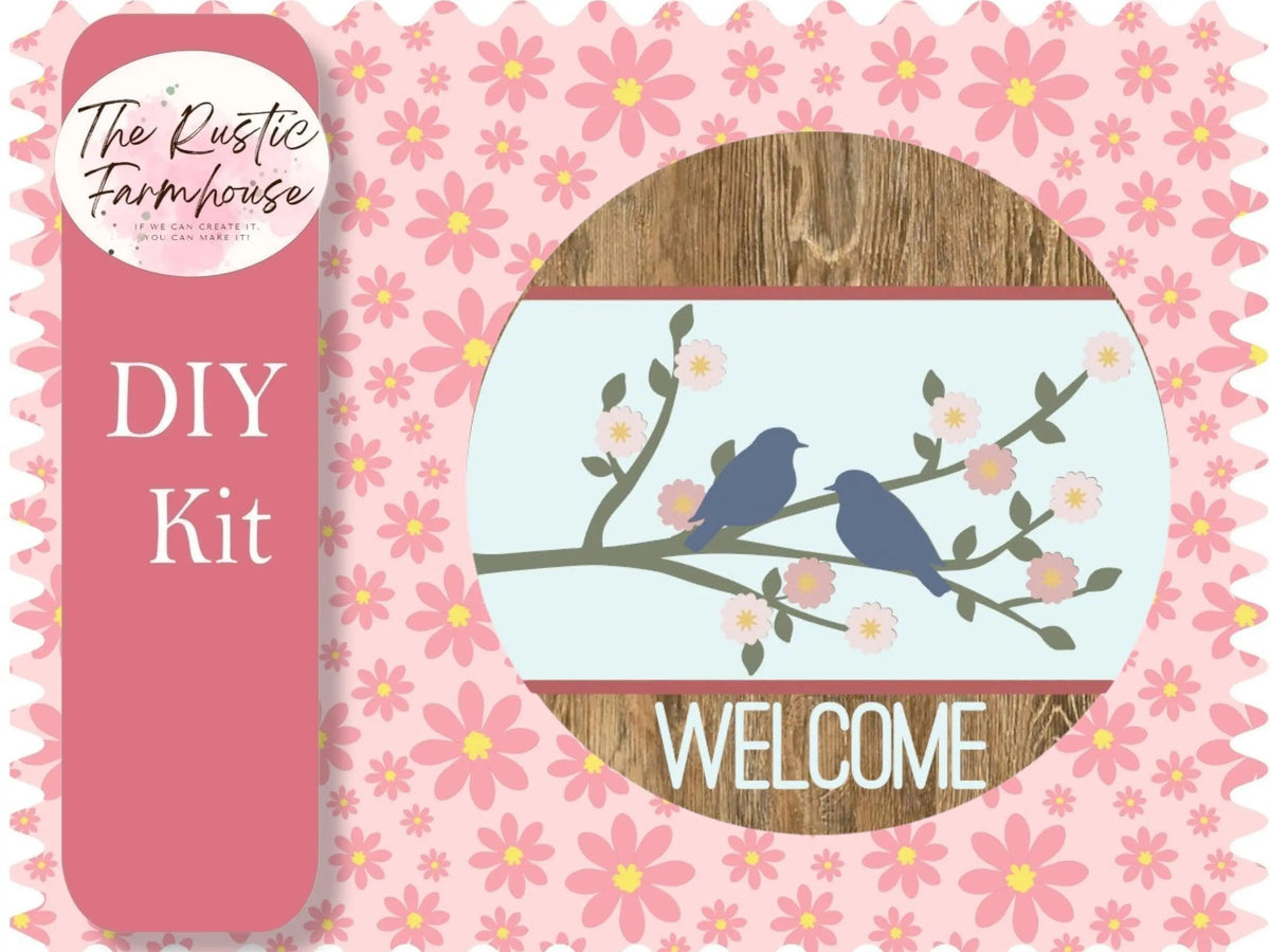 Welcome Birds Door Hanger, Unfinished DIY Wood Kit, Blanks to Decorate Home Decor, DIY Door Hanger - RusticFarmhouseDecor