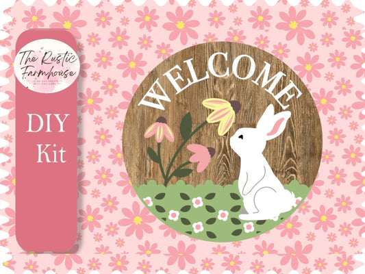 Welcome Bunny Door Hanger, Unfinished DIY Wood Kit, Blanks to Decorate Home Decor, Easter Bunny DIY Door Hanger - RusticFarmhouseDecor