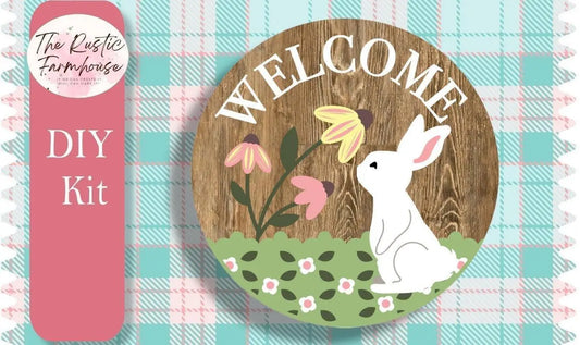 Welcome Bunny Door Hanger, Unfinished DIY Wood Kit, Blanks to Decorate Home Decor, Easter Bunny DIY Door Hanger - RusticFarmhouseDecor
