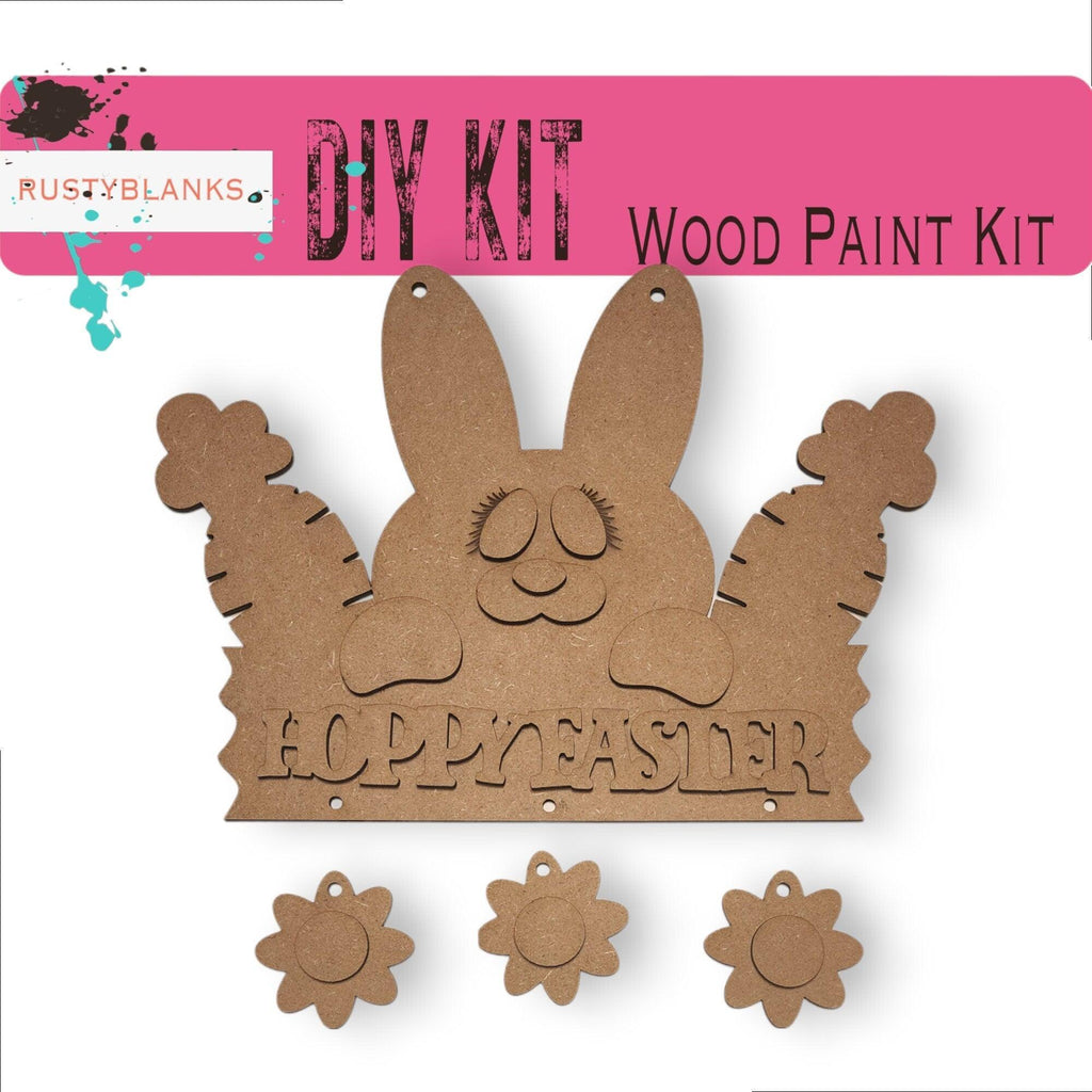 Welcome Bunny with Carrots Door Hanger, Unfinished DIY Wood Kit, Blanks to Decorate Home Decor, Easter DIY Door Hanger - RusticFarmhouseDecor