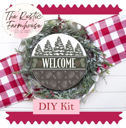 Welcome in Pine Trees and Cones Door Hanger DIY - RusticFarmhouseDecor