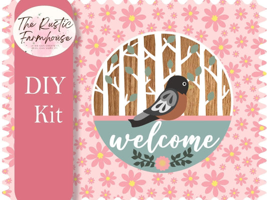Welcome Robin Door Hanger, Unfinished DIY Wood Kit, Blanks to Decorate Home Decor, Welcome Robin DIY Door Hanger - RusticFarmhouseDecor