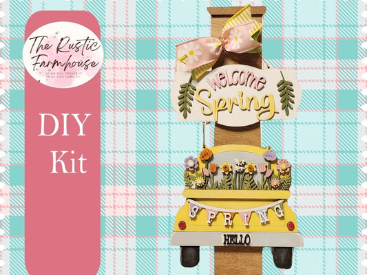 Welcome Spring Truck Door Hanger, Unfinished DIY Wood Kit, Blanks to Decorate Home Decor, DIY Door Hanger - RusticFarmhouseDecor