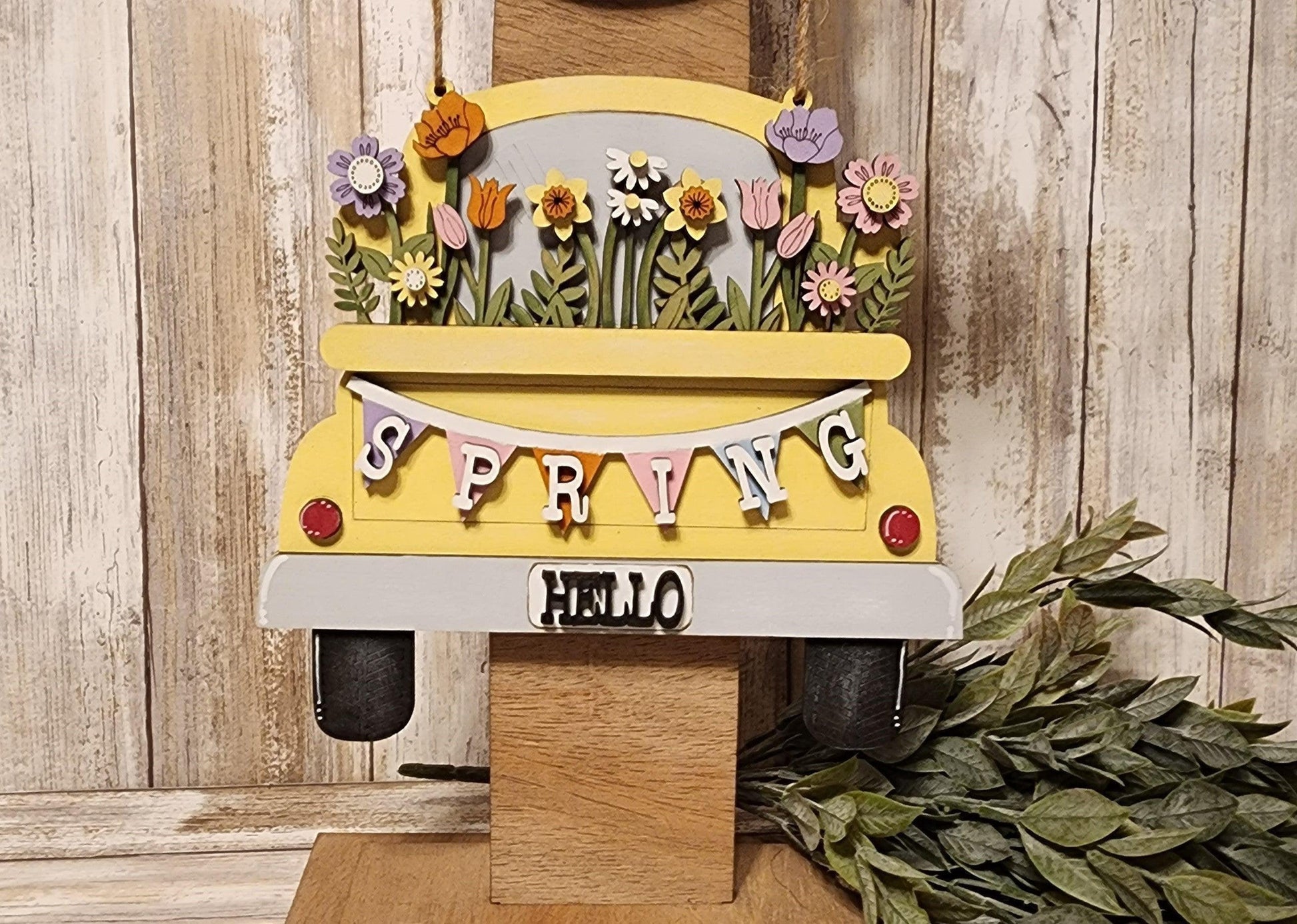 Welcome Spring Truck Door Hanger, Unfinished DIY Wood Kit, Blanks to Decorate Home Decor, DIY Door Hanger - RusticFarmhouseDecor
