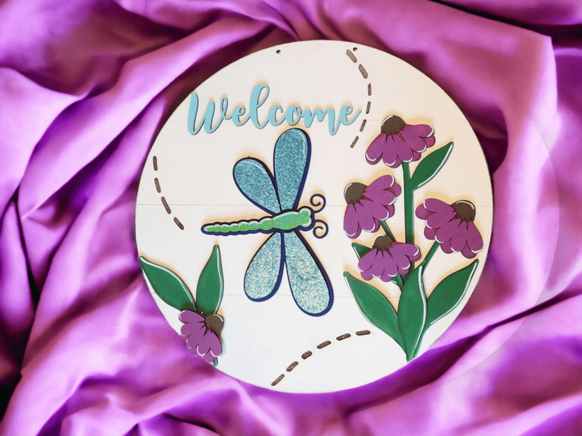 Welcome Summer Dragonfly Door Hanger DIY Craft Kit Cone flowers - RusticFarmhouseDecor