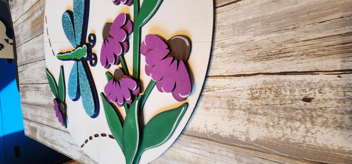 Welcome Summer Dragonfly Door Hanger DIY Craft Kit Cone flowers - RusticFarmhouseDecor