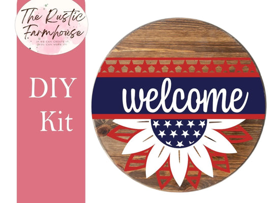 Welcome Summer Patriotic Door Hanger, Unfinished DIY Wood Kit, Blanks to Decorate Home Decor, DIY Door Hanger - RusticFarmhouseDecor