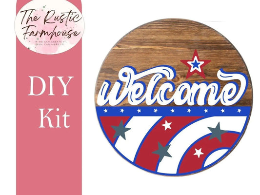 Welcome Summer Patriotic Door Hanger, Unfinished DIY Wood Kit, Blanks to Decorate Home Decor, DIY Door Hanger - RusticFarmhouseDecor