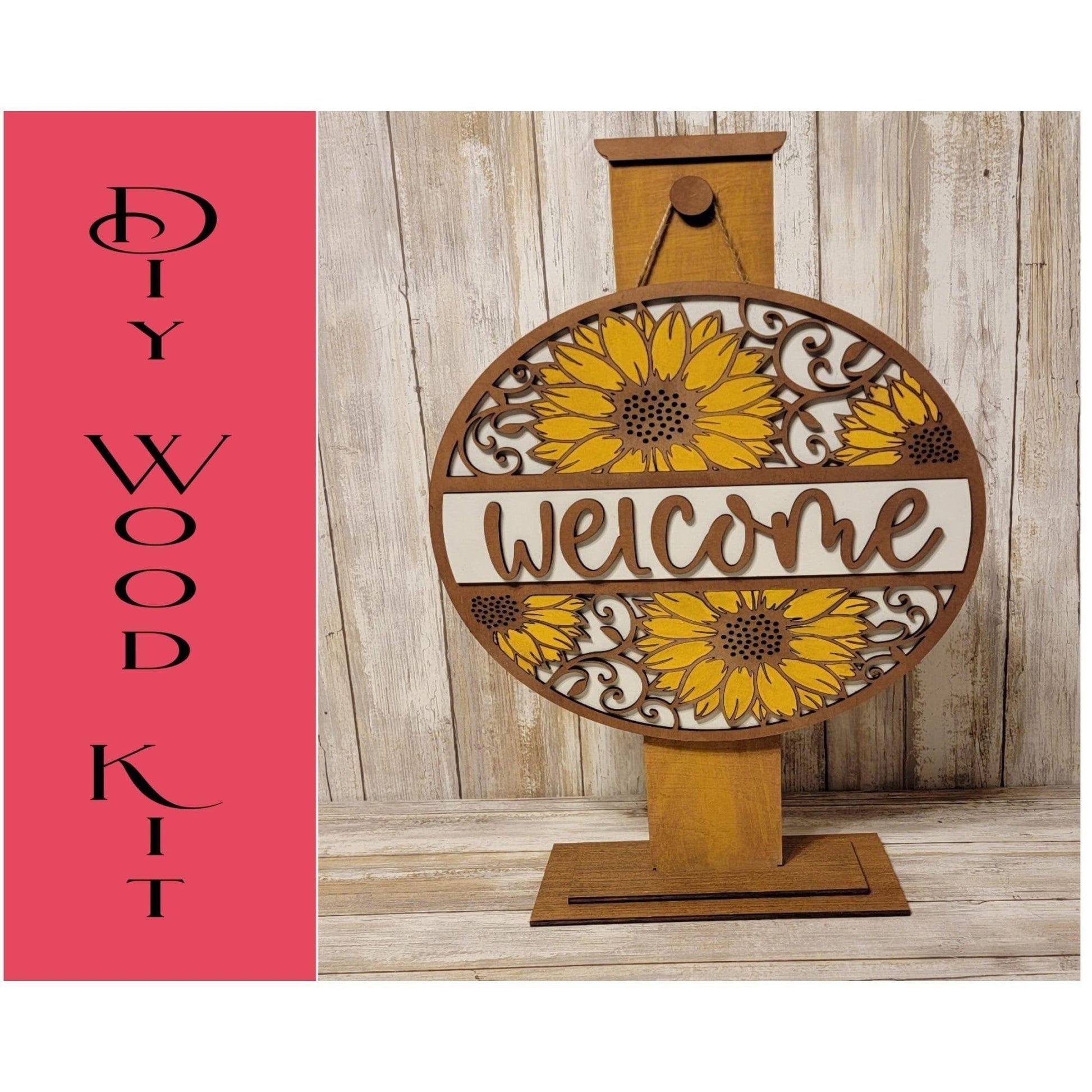 Welcome Sunflower Brown Door Hanger - RusticFarmhouseDecor