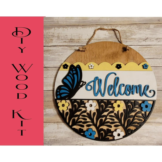 Welcome with Butterfly Door Hanger - RusticFarmhouseDecor