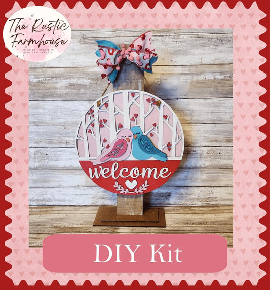 Welcome with Love Birds Valentine Door Hanger DIY - RusticFarmhouseDecor