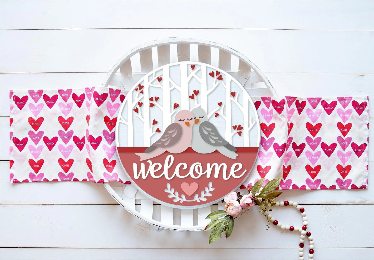 Welcome with Love Birds Valentine Door Hanger DIY - RusticFarmhouseDecor