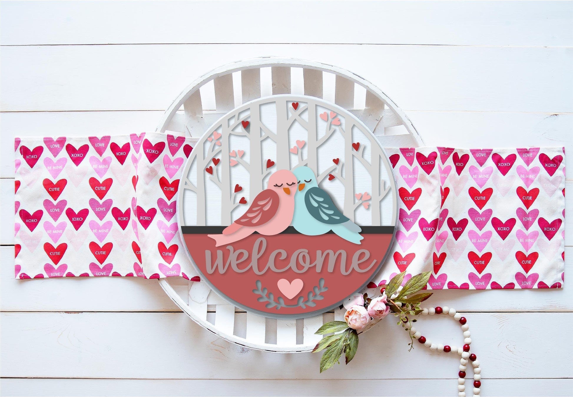 Welcome with Love Birds Valentine Door Hanger DIY - RusticFarmhouseDecor