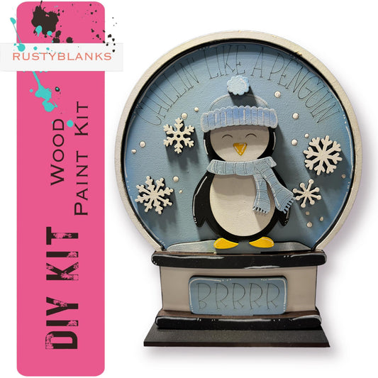 Winter Penguin Insert for Snow Globe DIY Interchangeable Decor, Wood Paint Kit, Interchangealbe Snow Globe - RusticFarmhouseDecor