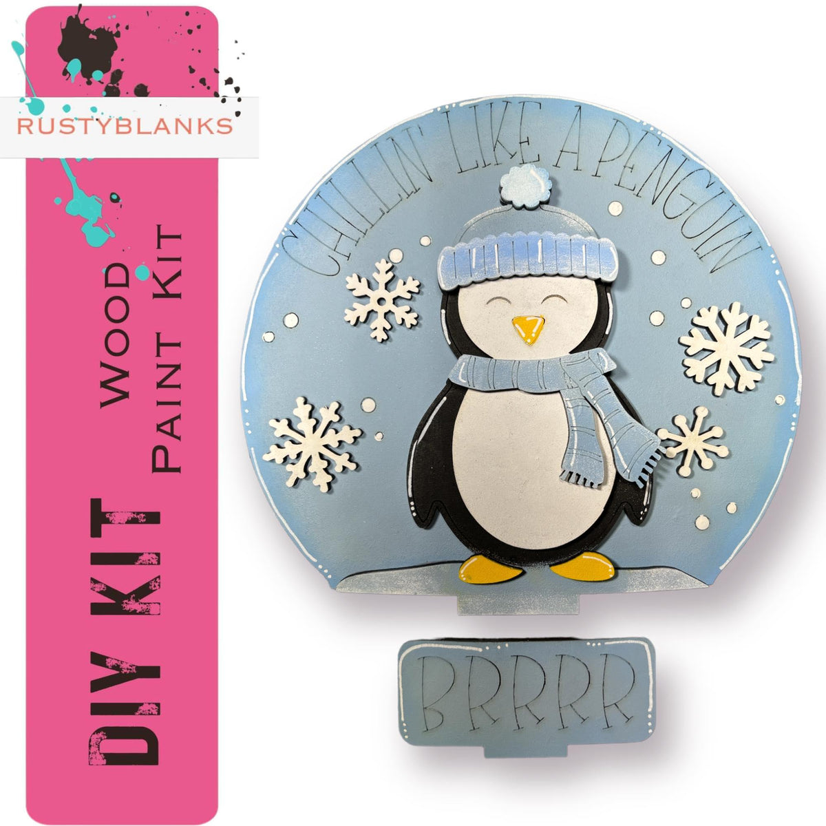 Winter Penguin Insert for Snow Globe DIY Interchangeable Decor, Wood Paint Kit, Interchangealbe Snow Globe - RusticFarmhouseDecor