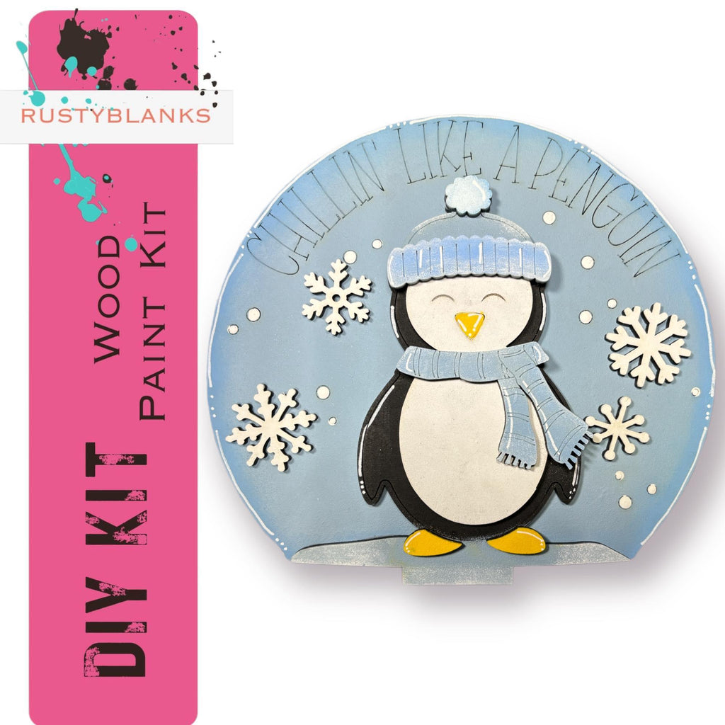 Winter Penguin Insert for Snow Globe DIY Interchangeable Decor, Wood Paint Kit, Interchangealbe Snow Globe - RusticFarmhouseDecor