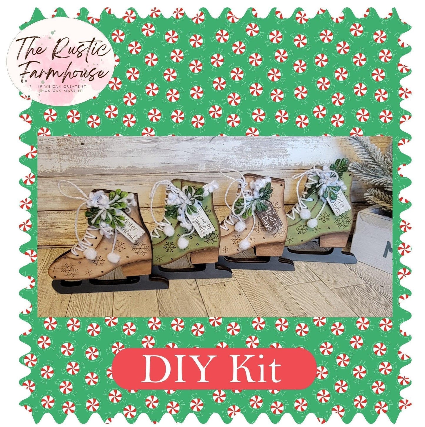 Winter Skates Wood Craft Kit DIY - RusticFarmhouseDecor