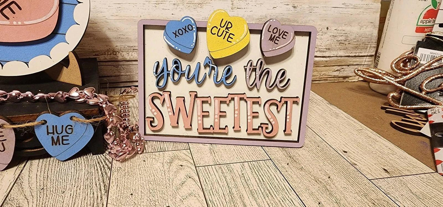 You're the Sweetest Valentines Tiered Tray Set , Tiered Tray, Shelf Sitter - RusticFarmhouseDecor